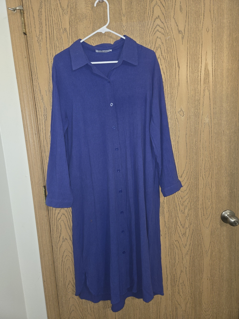 Classic Long Button-Front Shirt Dress in Blue